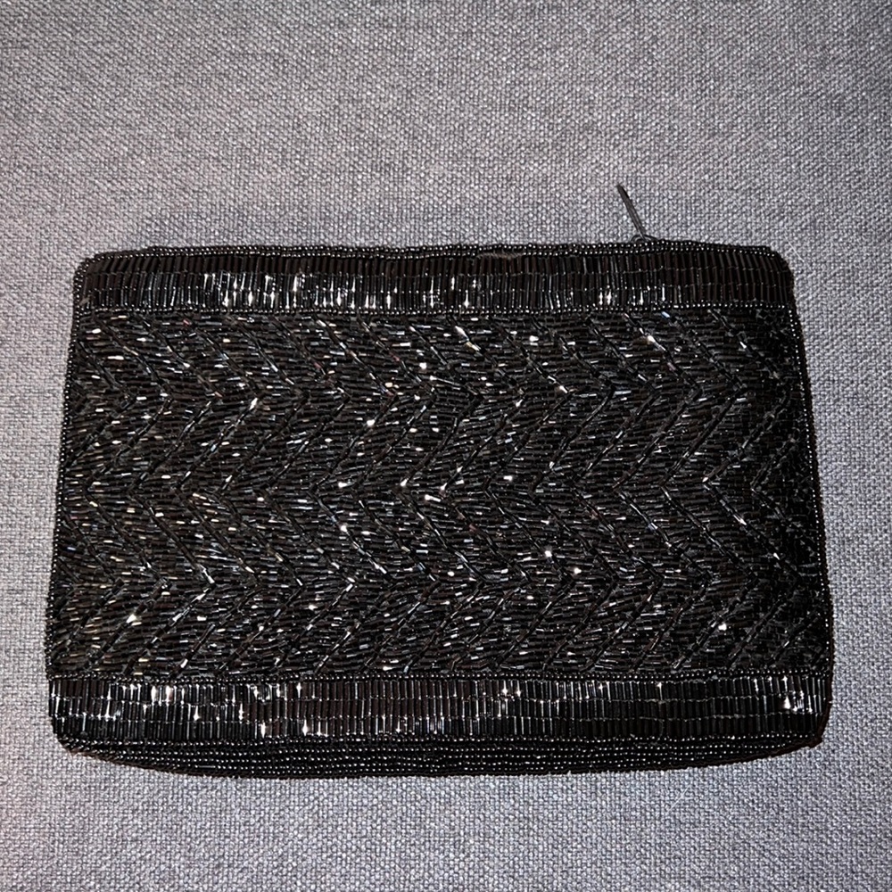 Vintage Clutch Purse Black Beaded 1930s Style Evening Bag - Sparkly Fun Clutch